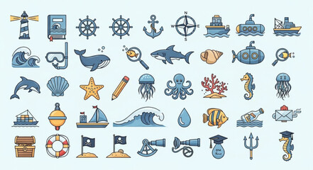 Collection of Nautical and Marine Icons and Symbols. © Ahmad