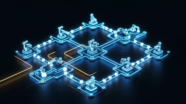 Futuristic Neon Circuit Grid Visuals Demonstrating Digital Connectivity.