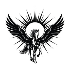 Obraz premium Mythical Pegasus Horse Winged Creature Flying Through Sky Art Design