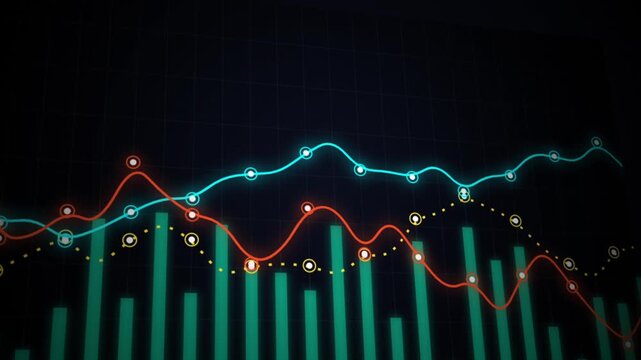 Glowing Neon Data Lines And Graph Waves Animation