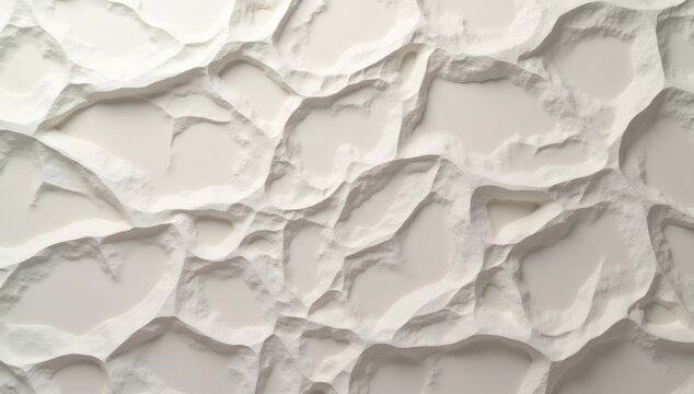 White textured surface featuring organic smooth depressions contrasted by raised roughedged perimeters