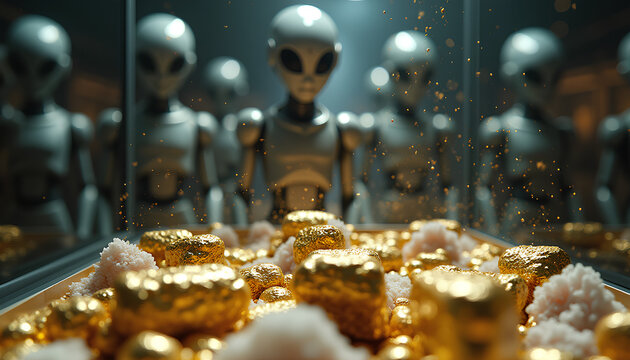 Future Robots Exploring Dusty Gold and Silver Museum