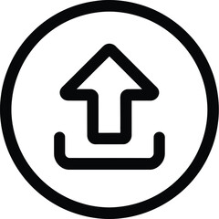 Obraz premium Simple white upload icon inside a circle, symbolizing data transfer, file sharing, cloud storage upload process, or sending information in modern interface design.