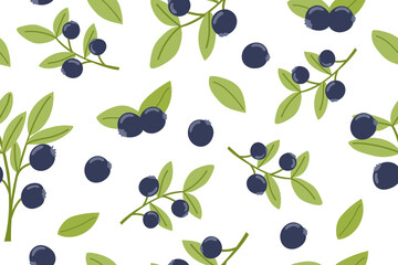 Blueberry seamless pattern. Berries isolated on white background. Vector flat template.