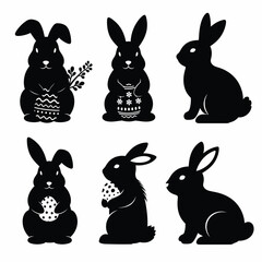 Fototapeta premium Easter Bunny Silhouettes with Eggs and Flowers illustration
