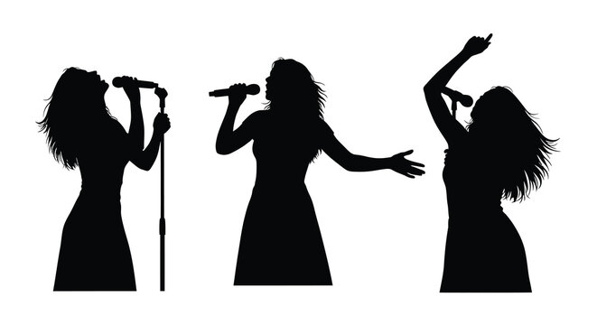 Female singer silhouettes performing on white background