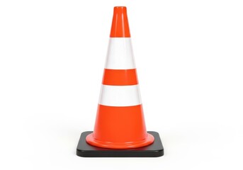 Safety apparatus featuring bright orange and white reflective bands stands upright on a solid base