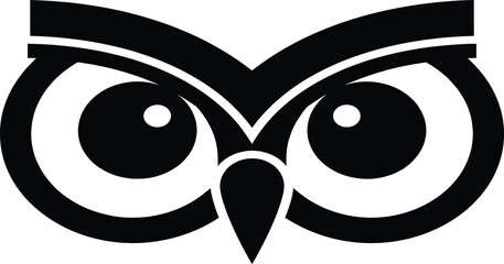 Stylized Owl Face Icon - Minimalist Black and White Vector Art