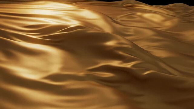 Luxurious gold satin fabric flowing elegantly with soft folds and creases