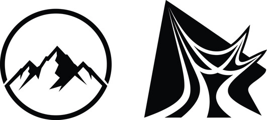 Mountain Peak in Circle Logo and Abstract Shape Vector Icons
