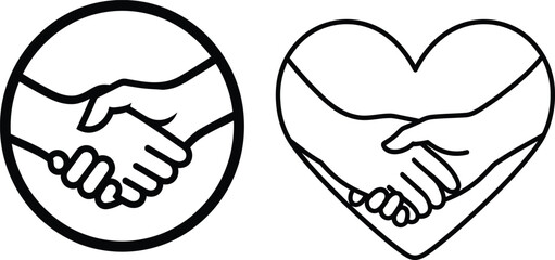 Handshake Icons: Partnership, Trust, Love, Circle and Heart Shapes