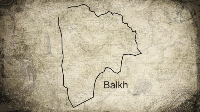 Balkh Afghanistan map drawn on a cartography background sheet of paper