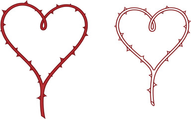 Two Red Heart Shapes with Thorns, Symbolic of Love's Pain or Difficulty