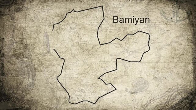 Bamiyan Afghanistan map drawn on a cartography background sheet of paper