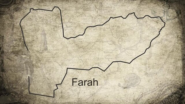 Farah Afghanistan map drawn on a cartography background sheet of paper