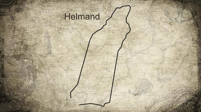 Helmand Afghanistan map drawn on a cartography background sheet of paper