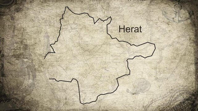 Herat Afghanistan map drawn on a cartography background sheet of paper