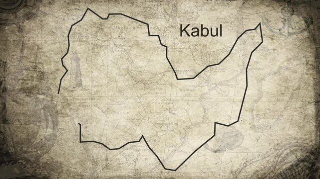Kabul Afghanistan map drawn on a cartography background sheet of paper