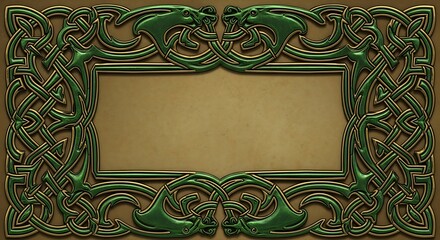 Ornate vintage green and gold picture frame with scrollwork