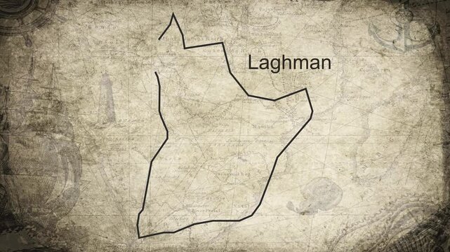 Laghman Afghanistan map drawn on a cartography background sheet of paper
