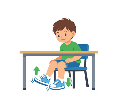 child doing slow toe taps while seated under desk discreet regulation movement clean shapes. colored flat icon vector illustration