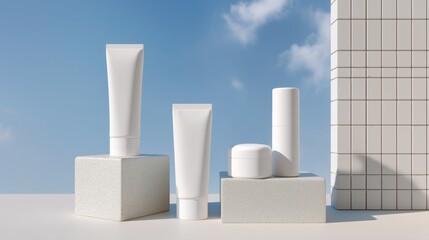 Obraz premium Modern Skincare Packaging Minimalist Flatlay