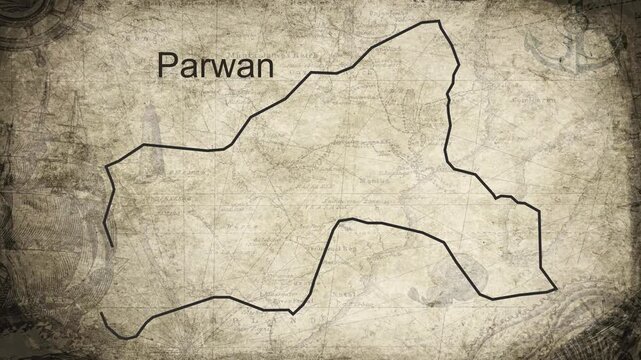 Parwan Afghanistan map drawn on a cartography background sheet of paper