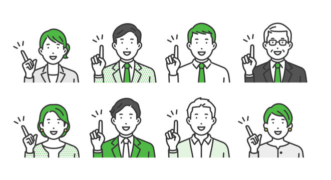 指をさす,ビジネス男女アバターアイコンセット