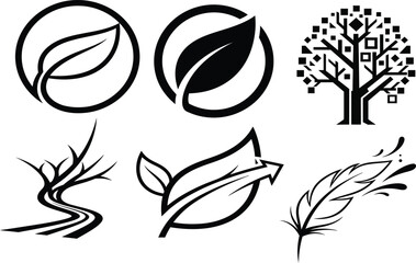 Eco Icons: Leaf, Tree, Feather, Arrow, Nature Symbols for Sustainability