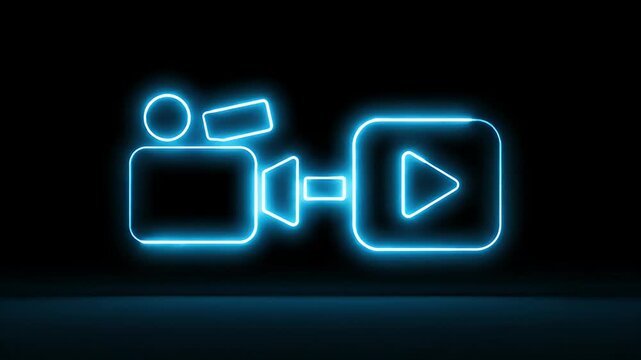 Neon Neon Camera Icon Animation with Play Symbol.