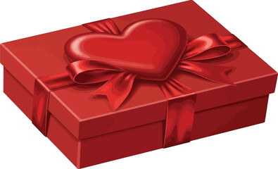Red Gift Box with Heart Ribbon Bow - Valentine's Day Present, Romantic Surprise