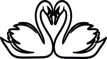 Elegant Swan Couple Heart Silhouette, Symbolizing Love and Unity, Minimalist Design