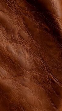Close-up of wrinkled, brown leather texture with shadows and highlights