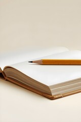 Naklejka premium A Minimal and Clean Composition Featuring a Notebook Paired with a Wooden Pencil Symbolizing Writing, Planning, Thoughtful Creativity, Learning, and Focused IdeaA Minimal and Clean Composition Featuri