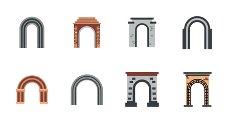 Naklejka premium Set of diverse archway designs in different styles and materials perfect for architectural visualization and decorative graphic assets for construction themes