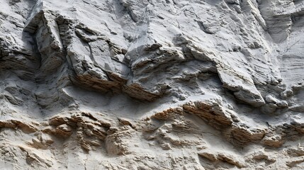Close-up of a rugged, textured rock face with varying shades of grey, brown, and white, showcasing natural geological formations and erosion patterns.