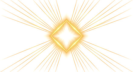 Obraz premium Golden radiant diamond shape with glowing light rays isolated on transparent background