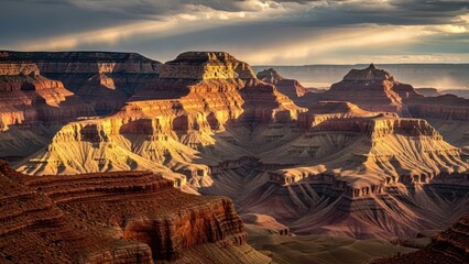 Naklejka premium Majestic Grand Canyon Layers Bathed in Golden Hour Light