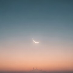A serene crescent moon shining brightly in a gradient sky at dusk.