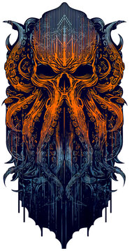 orange blue octopus squid sticker gaming logotype dark mood illustration