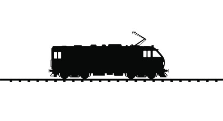 Simple black silhouette of a locomotive on railroad tracks © Design lens