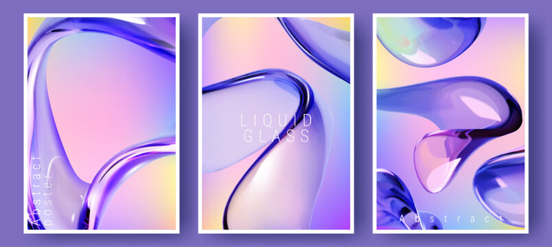 Abstract iridescent liquid glass ribbon with flowing gradient vector realistic background. Vibrant holographic curve wavy shapes, dynamic motion, creative brochure covers and modern graphic templates.