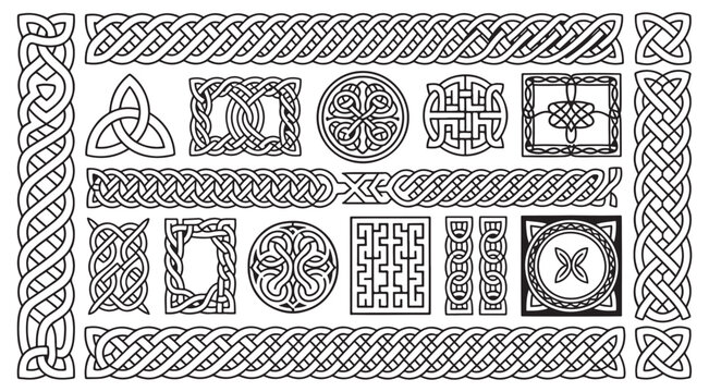Celtic knot ornamental borders for Irish heritage designs, medieval manuscript reproductions, cultural celebration materials, and traditional craft pattern resource collections