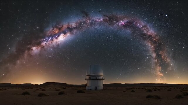 Milky Way Arch Over Desert Observatory - A Night Sky Wonder.