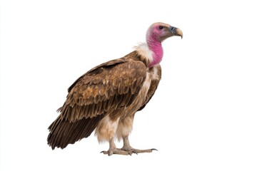 Obraz premium Rüppell’s vulture with pink neck and brown feathers isolated on white