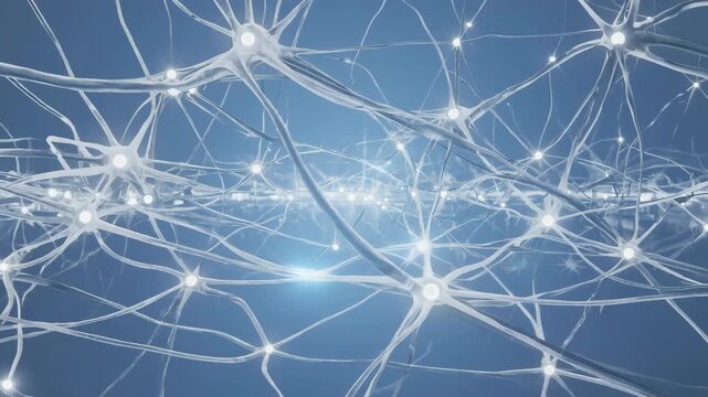 Neural Network Connections Glowing and synapses forming a glowing neural network, symbolizing artificial intelligence, brain activity, data processing, and advanced technology 