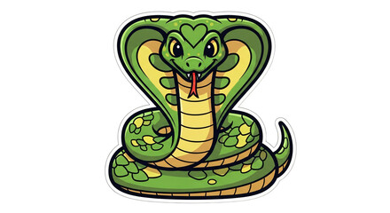 Naklejka premium Playful Cartoon Green Cobra Icon with White Outline for Stickers