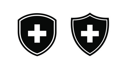 Two black shields with white crosses a striking graphic silhouette © SAKINA