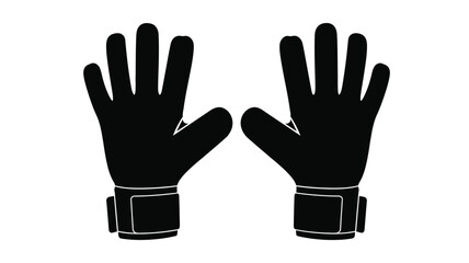 Obraz premium Two black goalkeeper gloves displayed facing forward a stark silhouette