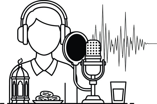 Islamic Recitation Icon with Microphone, Dates, and Lantern